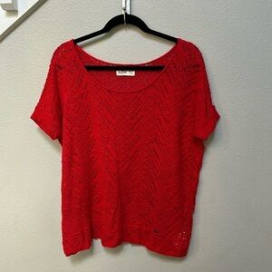 Hollister Red Open Knit Pointelle Short Sleeve Slouchy Sweater Top, size XS/S
